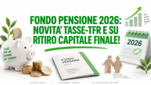 Illustrazione sul fondo pensione 2026 con novità su tasse, TFR e ritiro del capitale finale